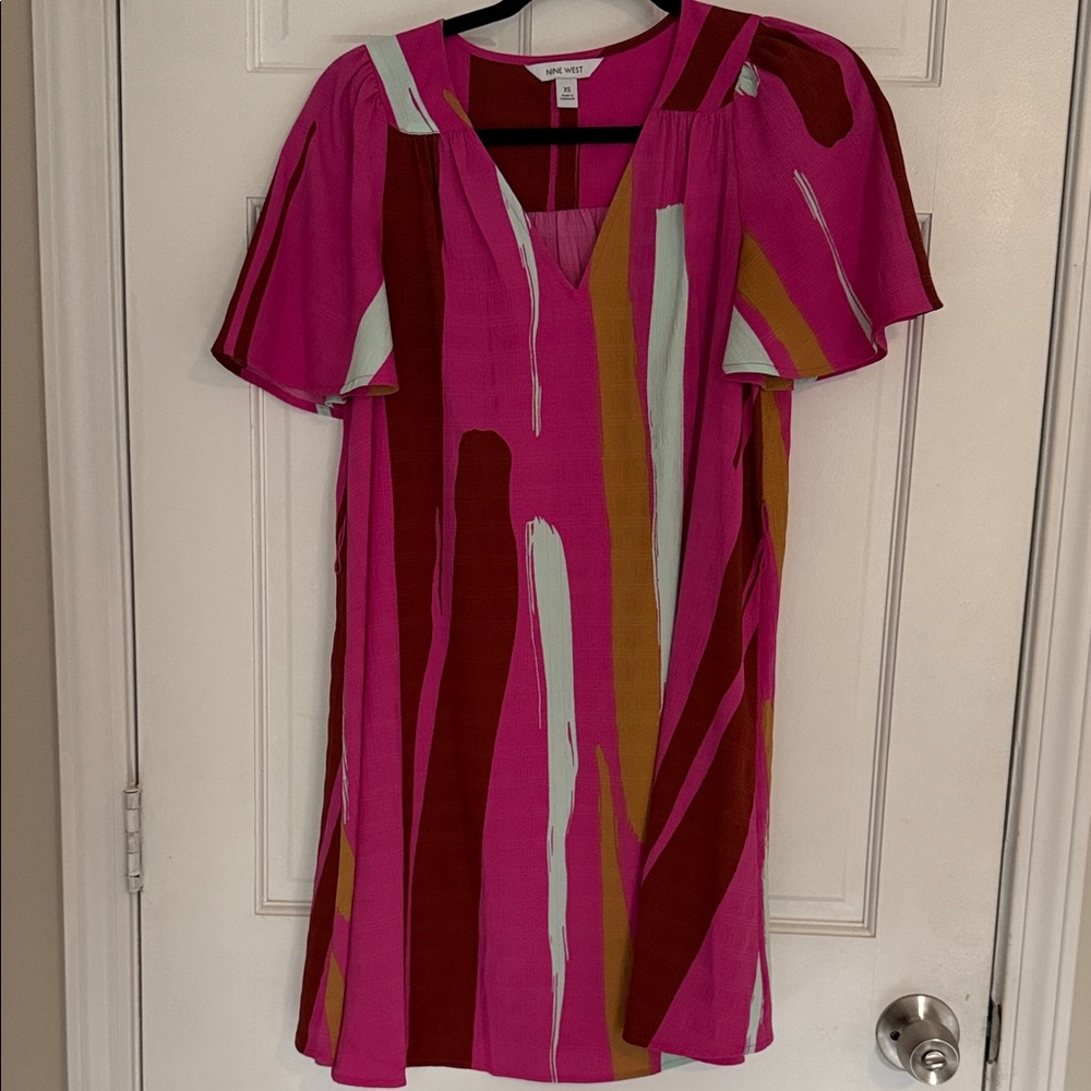 Nine West Pink and Red Striped Mini Dress